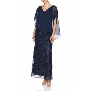 JKara Chiffon Overlay V-Neck Beaded Gown Dress Size 6 $349